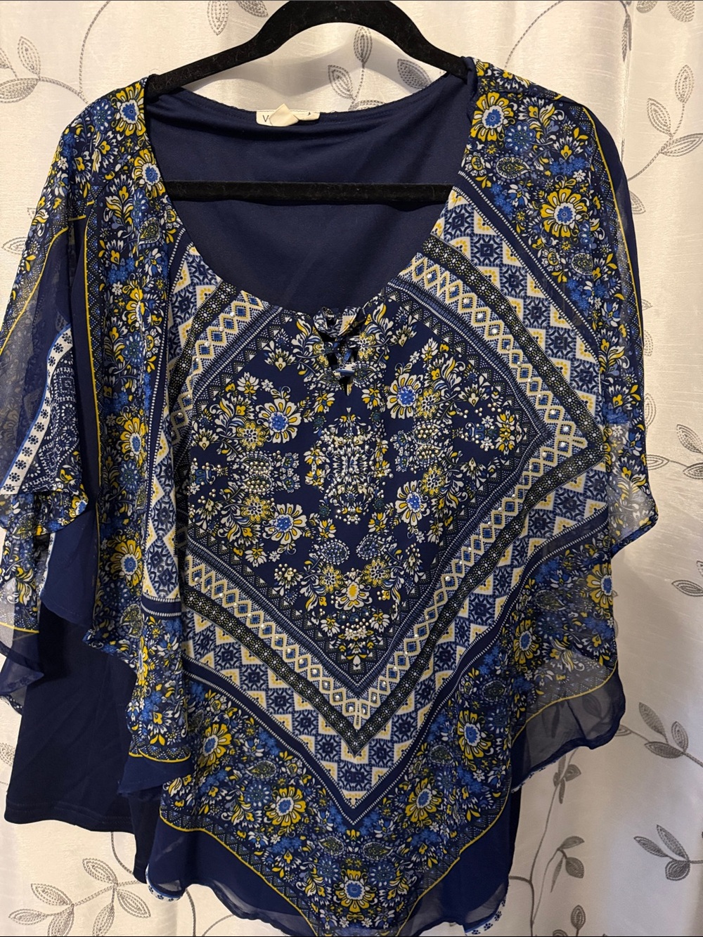 Westport Navy Floral Bandana-Print Tunic with Yellow Accents